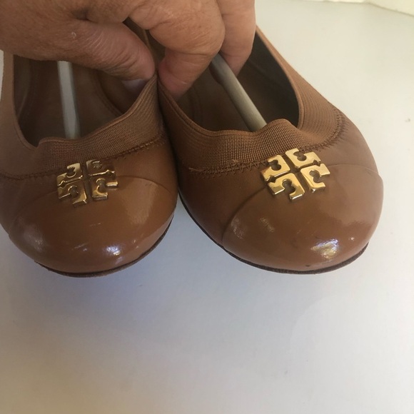 Tory Burch Jolie Nappa & Patent Leather Ballet Flat in Royal Tan Size 5.5 - Picture 5 of 15